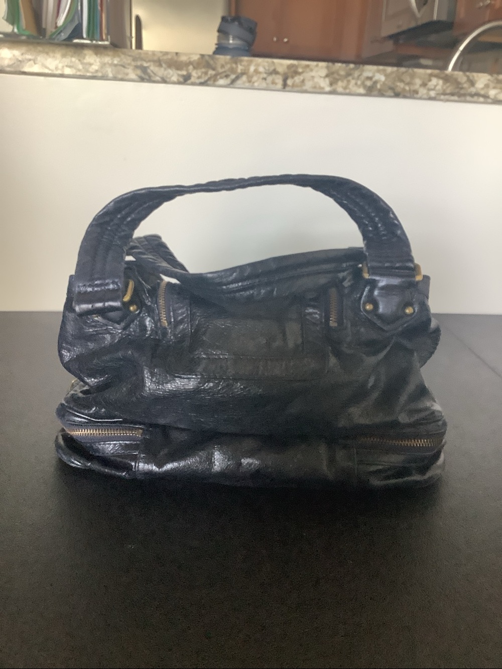 Marc Jacobs Navy Leather Satchel with Gold Hardware - Picture 2 of 4